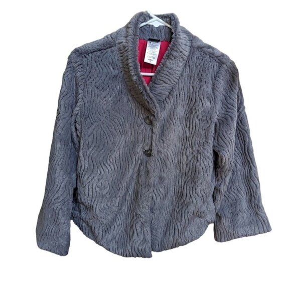 Patagonia Faux Fur Jacket Pelage Plush Embossed Fleece Grey Womens XS - Picture 1 of 5